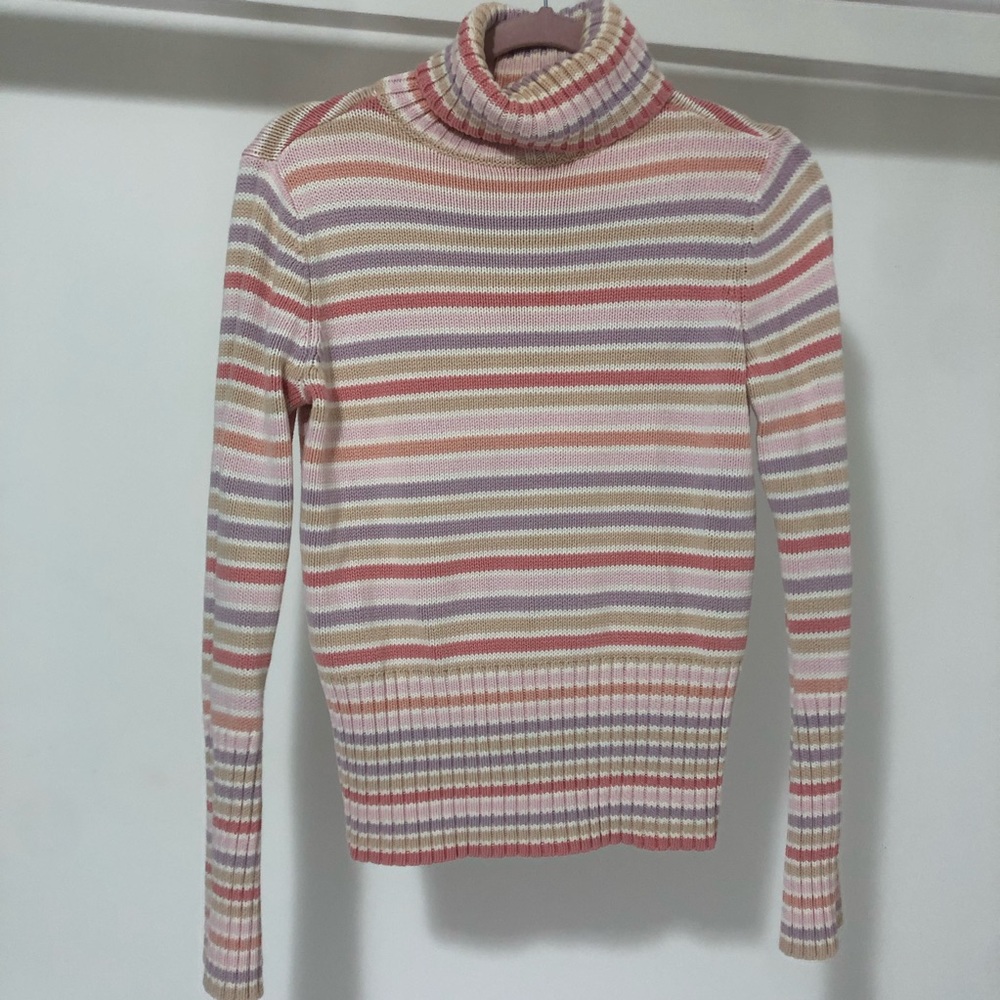Covington Girls striped turtlenecks sweater size (10-12) medium. 100% cotton.